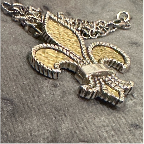 FINE JEWELRY Silver And 18Kt Gold Large Fleur De Lis Pendant Necklace - Picture 3 of 12